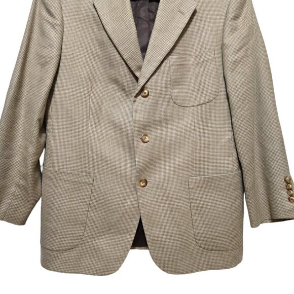 Brooks Brothers 346 Tan Houndstooth Silk Wool Linen Single Breasted Blaz… - Picture 2 of 12